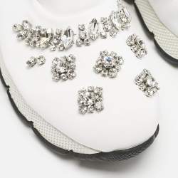 Prada White Nylon Crystal Embellished Slip On Sneakers Size 38.5