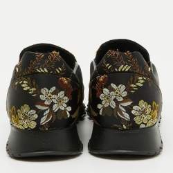 Prada Black Brocade Fabric Crystal Embellished Slip On Sneakers Size 37