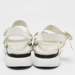 Prada White Leather Stud Embellished Ankle Strap Flat Sandal Size 37
