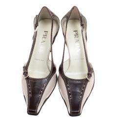 Pre Owned Prada Two Tone Leather Pointed Toe Kitten Heel Pumps Size 37.5