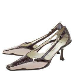 Pre Owned Prada Two Tone Leather Pointed Toe Kitten Heel Pumps Size 37.5