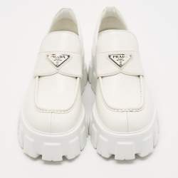 Prada White Leather Monolith Loafers Size 39