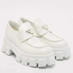 Prada White Leather Monolith Loafers Size 39