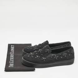 Prada Black Felt Crystal Embellished Slip On Sneakers Size 39