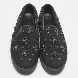 Prada Black Felt Crystal Embellished Slip On Sneakers Size 39