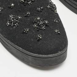 Prada Black Felt Crystal Embellished Slip On Sneakers Size 39