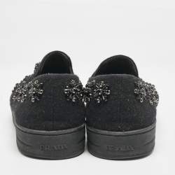 Prada Black Felt Crystal Embellished Slip On Sneakers Size 39