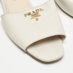 Prada Grey Saffiano Leather Flat Slides Size 39.5