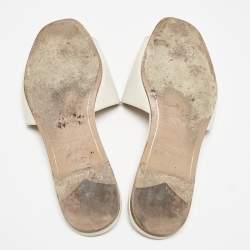 Prada Grey Saffiano Leather Flat Slides Size 39.5
