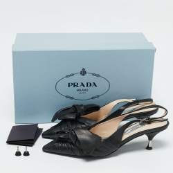 Prada Black Pleated Leather Slingback Pumps Size 35.5