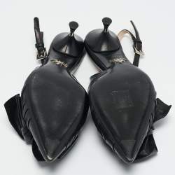 Prada Black Pleated Leather Slingback Pumps Size 35.5