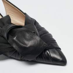 Prada Black Pleated Leather Slingback Pumps Size 35.5
