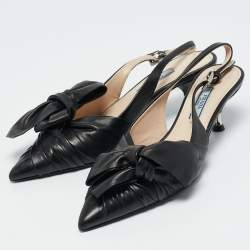 Prada Black Pleated Leather Slingback Pumps Size 35.5