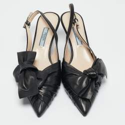 Prada Black Pleated Leather Slingback Pumps Size 35.5