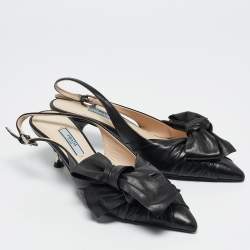Prada Black Pleated Leather Slingback Pumps Size 35.5