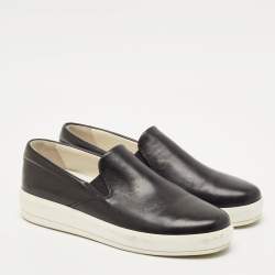 Prada Black Leather Slip On Sneakers Size 40