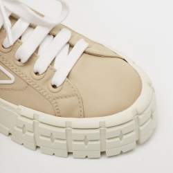 Prada Beige Re-Nylon Double Wheel Gabardine Sneakers Size 38