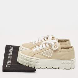 Prada Beige Re-Nylon Double Wheel Gabardine Sneakers Size 38