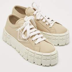 Prada Beige Re-Nylon Double Wheel Gabardine Sneakers Size 38