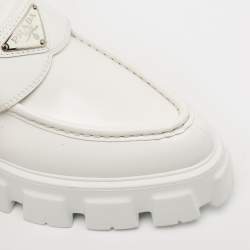 Prada White Leather Monolith Triangle Logo Loafers Size 39