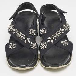 Prada Black Neoprene Crystal Embellished Flat Sandals Size 39