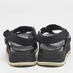 Prada Black Neoprene Crystal Embellished Flat Sandals Size 39