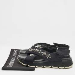 Prada Black Neoprene Crystal Embellished Flat Sandals Size 39