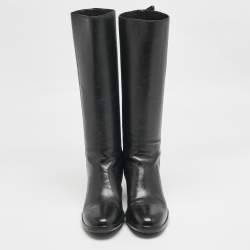 Pre Owned Prada Black Leather Knee Length Boots Size 39