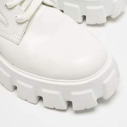 Prada White Leather and Nylon Monolith Combat Boots Size 38.5