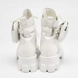 Prada White Leather and Nylon Monolith Combat Boots Size 38.5