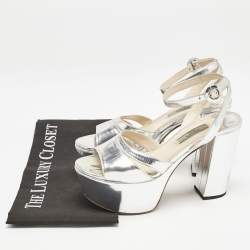 Prada Silver Leather Platform Ankle Strap Sandals Size 36.5