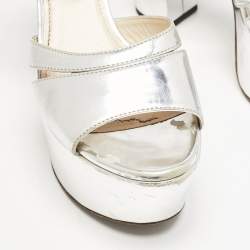 Prada Silver Leather Platform Ankle Strap Sandals Size 36.5