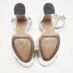 Prada Silver Leather Platform Ankle Strap Sandals Size 36.5