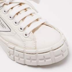 Prada White Re-Nylon Double Wheel Low Top Sneakers Size 37