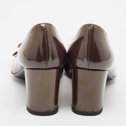 Prada Olive Green Patent Leather Buckle Square Toe Pumps Size 36.5