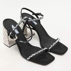 Prada Black Satin Embellished Ankle Strap Sandals Size 40