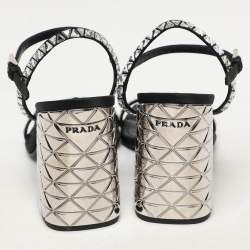 Prada Black Satin Embellished Ankle Strap Sandals Size 40