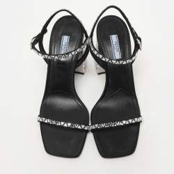 Prada Black Satin Embellished Ankle Strap Sandals Size 40