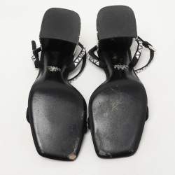 Prada Black Satin Embellished Ankle Strap Sandals Size 40
