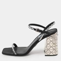 Prada Black Satin Embellished Ankle Strap Sandals Size 40