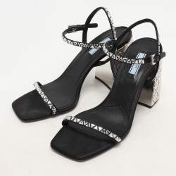 Prada Black Satin Embellished Ankle Strap Sandals Size 40