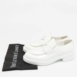 مملوكة مسبقًا Prada White Patent Leather Slip On Loafers Size 37.5
