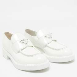 مملوكة مسبقًا Prada White Patent Leather Slip On Loafers Size 37.5