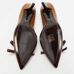 Prada Brown/Burgundy Patent Leather Bow Pointed Toe Pumps Size 38.5