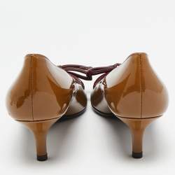Prada Brown/Burgundy Patent Leather Bow Pointed Toe Pumps Size 38.5