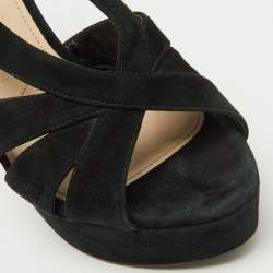 Prada Black Suede Crystal Embellished Heel Platform Sandals Size 38