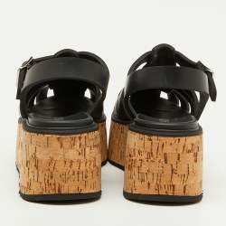 Pre Owned Prada Black Rubber Monolith Cage Cork Platform Sandals Size 39