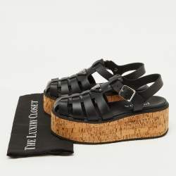 Pre Owned Prada Black Rubber Monolith Cage Cork Platform Sandals Size 39