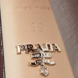 Prada Burgundy Saffiano Patent Leather Platform Ankle Strap Sandals Size 39