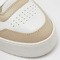 Pre Owned Prada White/Beige Leather Downtown Bold Platform Low Top Sneakers Size 39